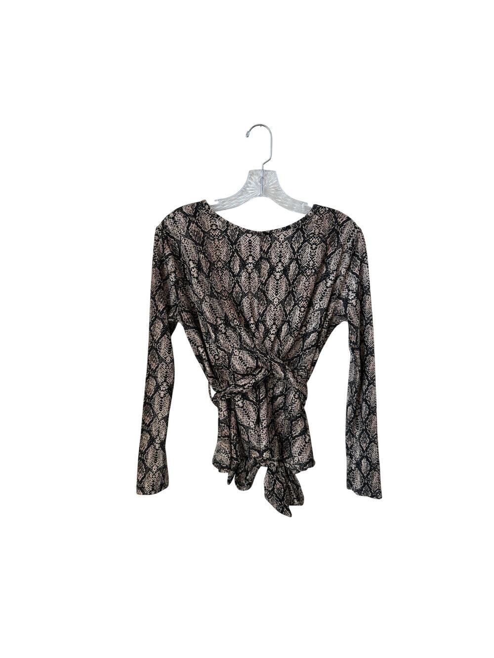 4SI3NNA Snake Skin Long Sleeve Wrap Blouse - Size S